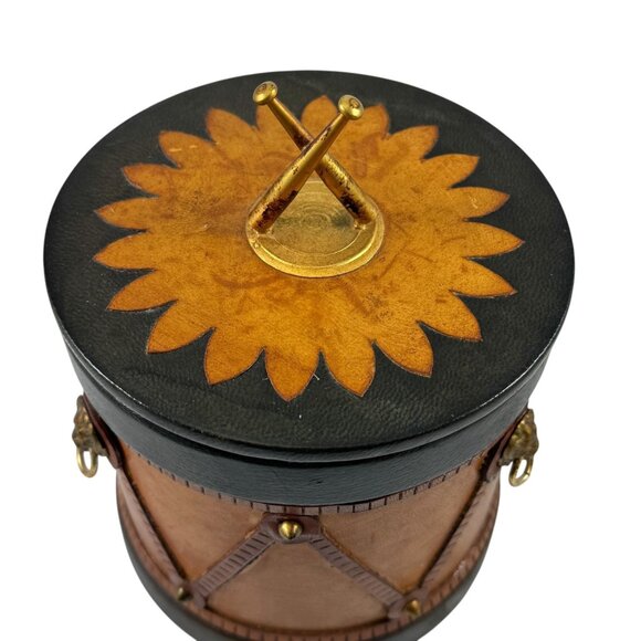 Brevettato Italian Tobacco Jar Humidor Leather Covered Glass Drum Vintage MCM - Picture 2 of 8
